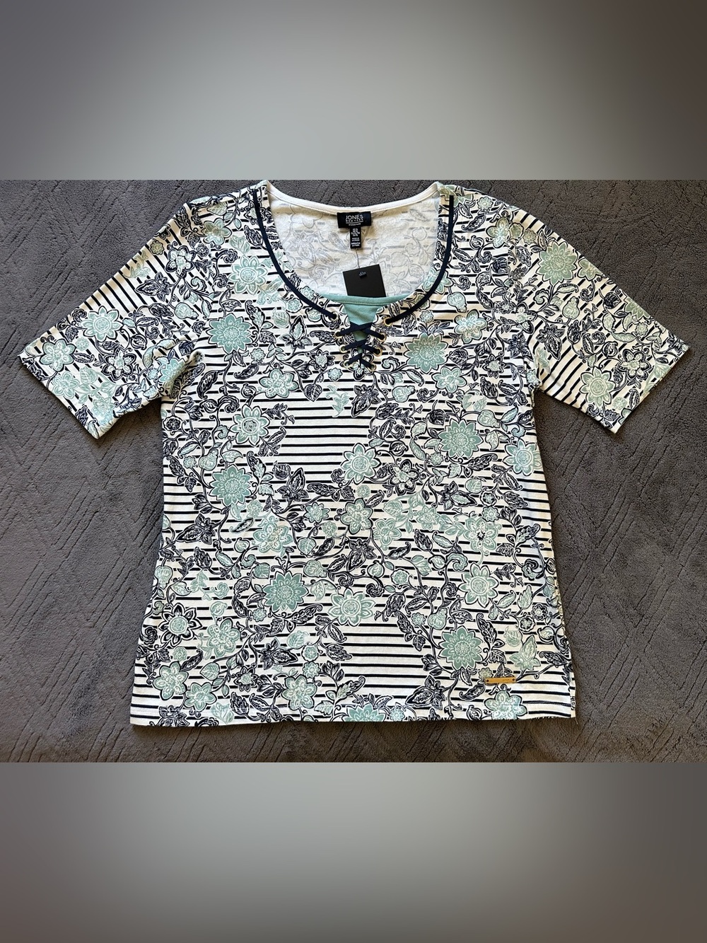Jones New York Mint Floral Striped Short-Sleeve Top Size XL